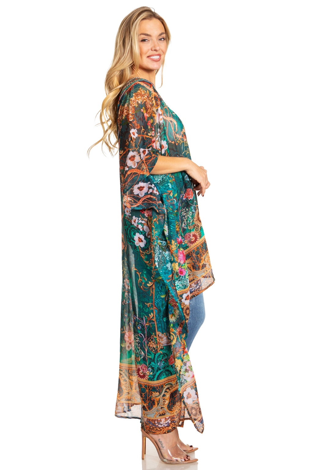 Sakkas Zeke Hi Low V-Neck Caftan Dress Printed Top Cover / Up