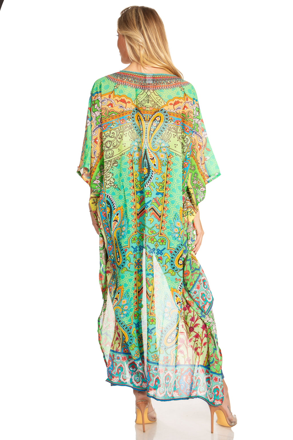 Sakkas Zeke Hi Low V-Neck Caftan Dress Printed Top Cover / Up