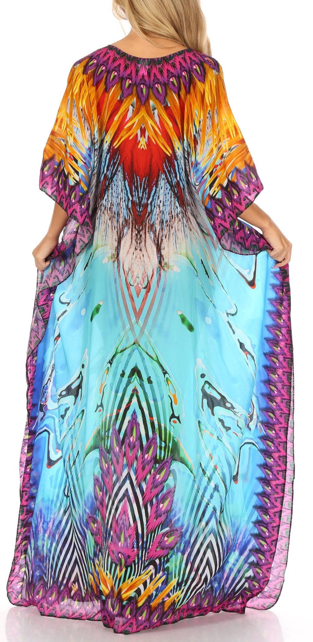 Sakkas Anahi Flowy Design V Neck Long Caftan Dress / Cover Up With Rhinestone