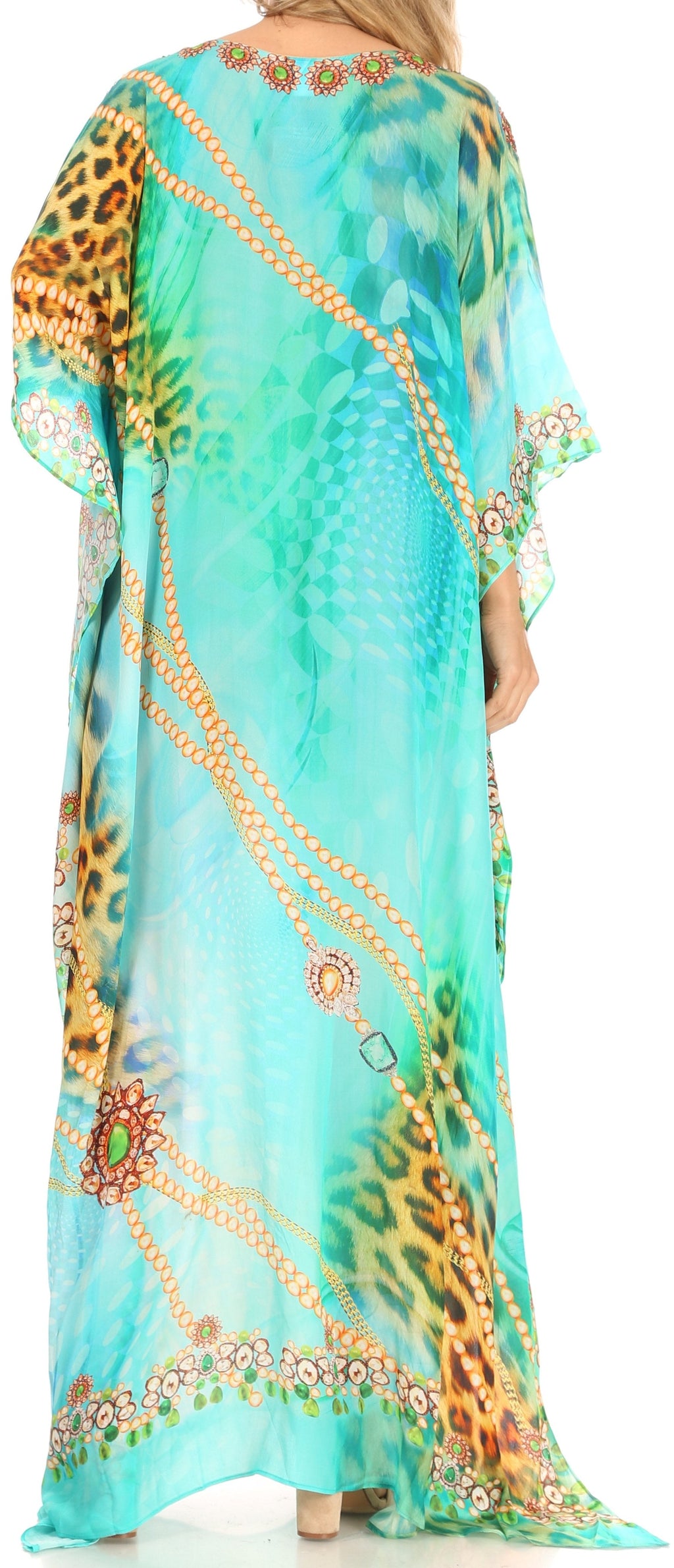 Sakkas Anahi Flowy Design V Neck Long Caftan Dress / Cover Up With Rhinestone