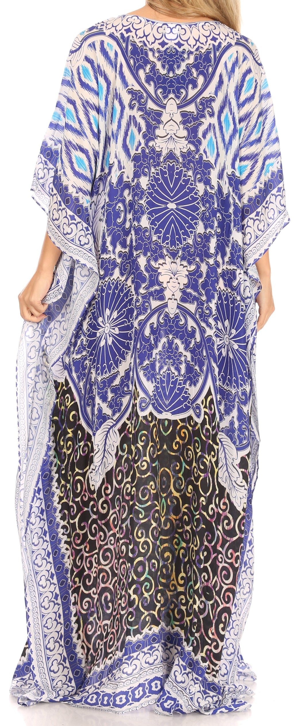 Sakkas Anahi Flowy Design V Neck Long Caftan Dress / Cover Up With Rhinestone