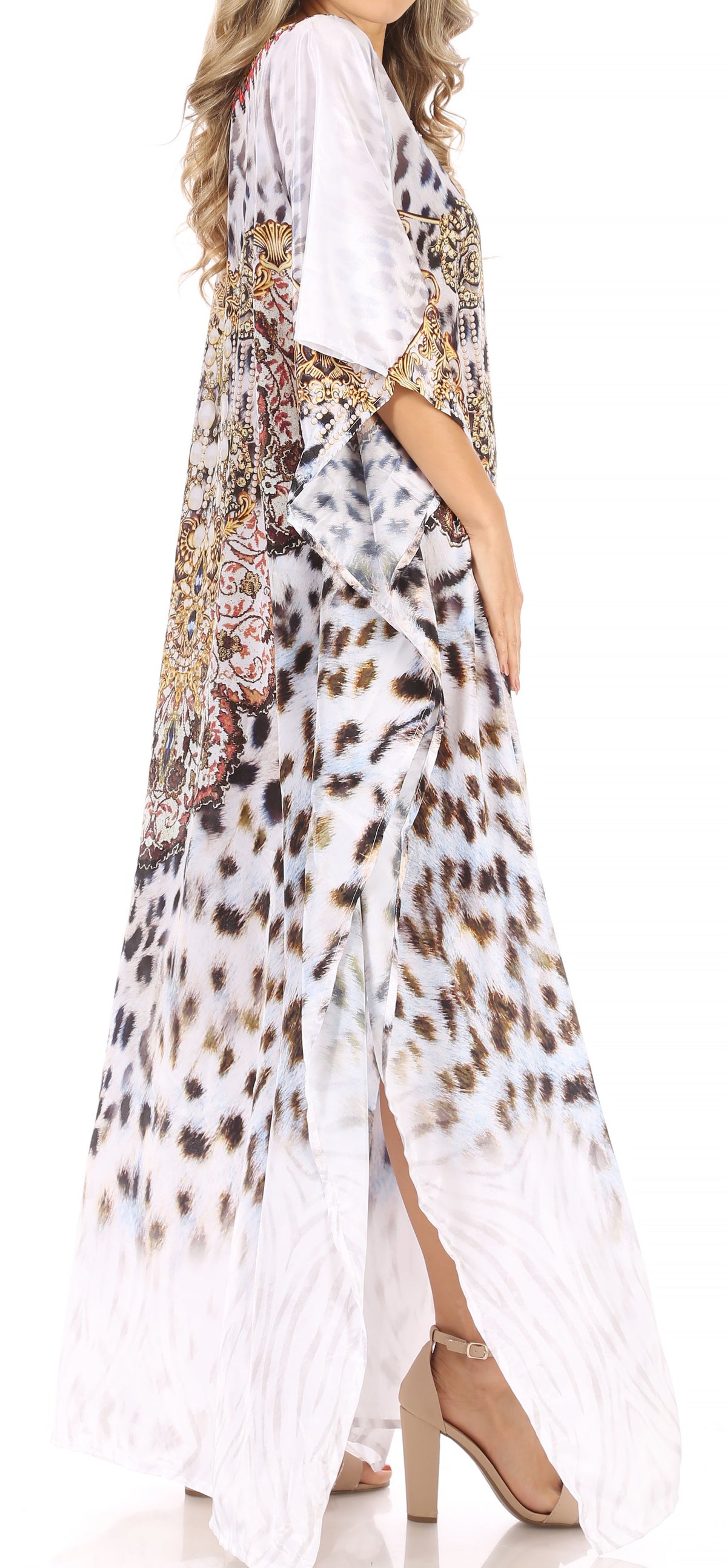 Sakkas Anahi Flowy Design V Neck Long Caftan Dress / Cover Up With Rhinestone