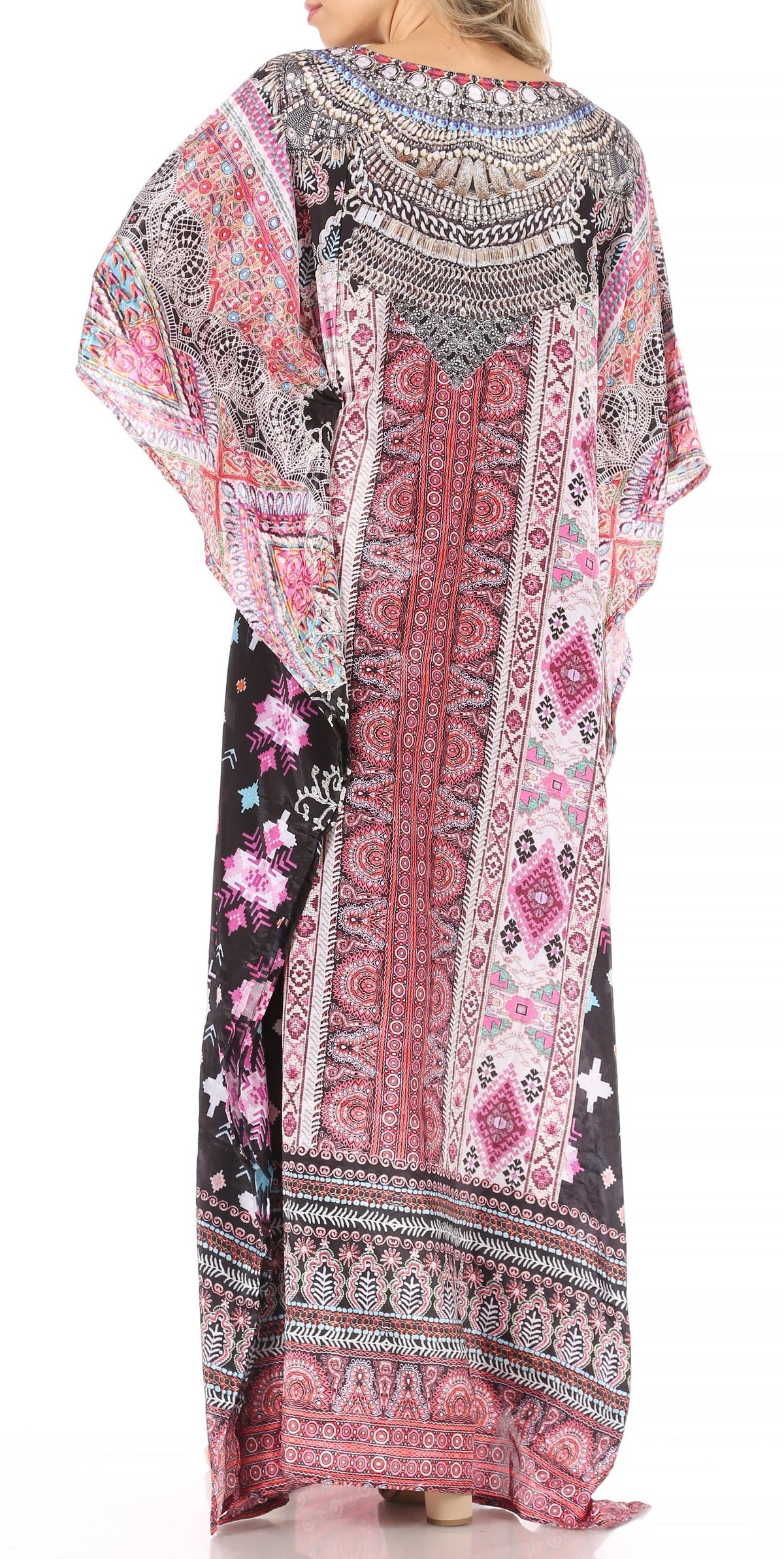 Sakkas Anahi Flowy Design V Neck Long Caftan Dress / Cover Up With Rhinestone