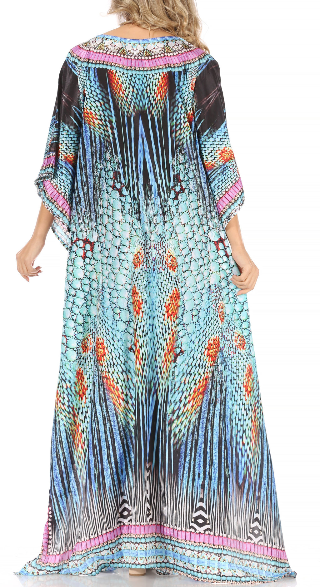 Sakkas Anahi Flowy Design V Neck Long Caftan Dress / Cover Up With Rhinestone