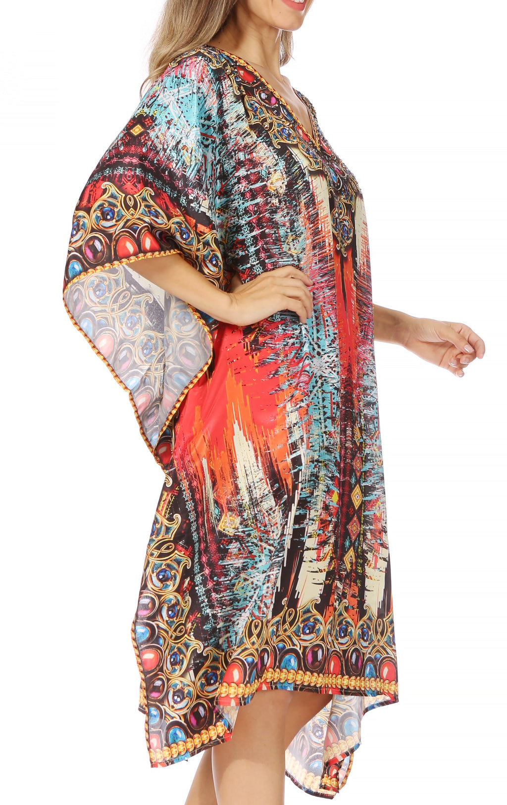 Sakkas MiuMiu Ligthweight Summer Printed Short Caftan Dress / Cover Up