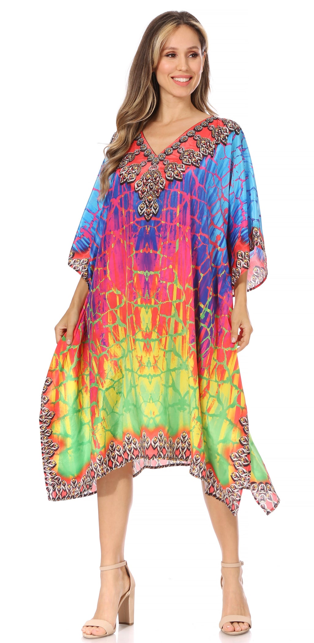 Sakkas MiuMiu Ligthweight Summer Printed Short Caftan Dress / Cover Up
