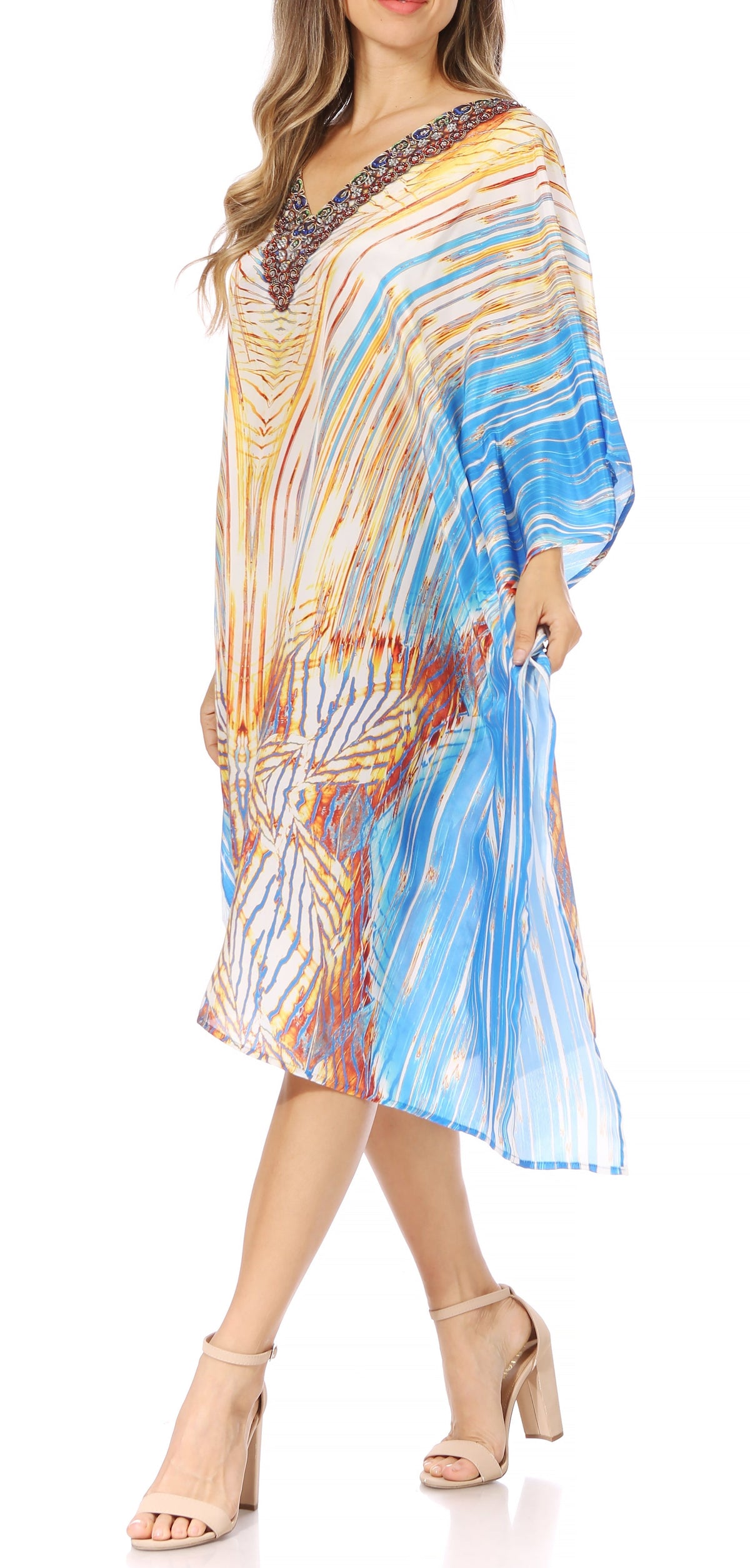 Sakkas MiuMiu Ligthweight Summer Printed Short Caftan Dress / Cover Up