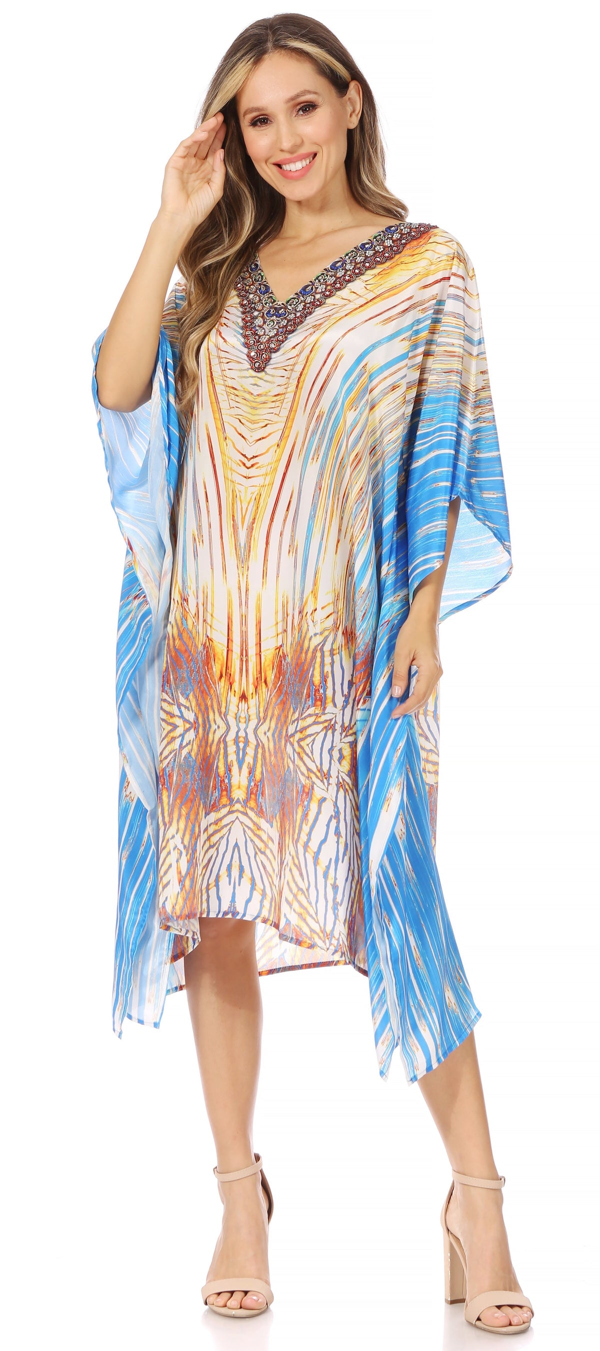 Sakkas MiuMiu Ligthweight Summer Printed Short Caftan Dress / Cover Up