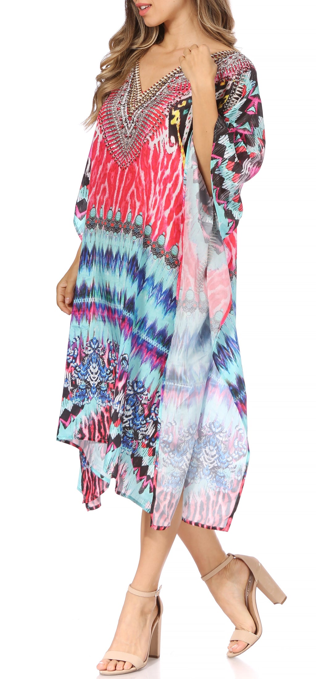 Sakkas MiuMiu Ligthweight Summer Printed Short Caftan Dress / Cover Up