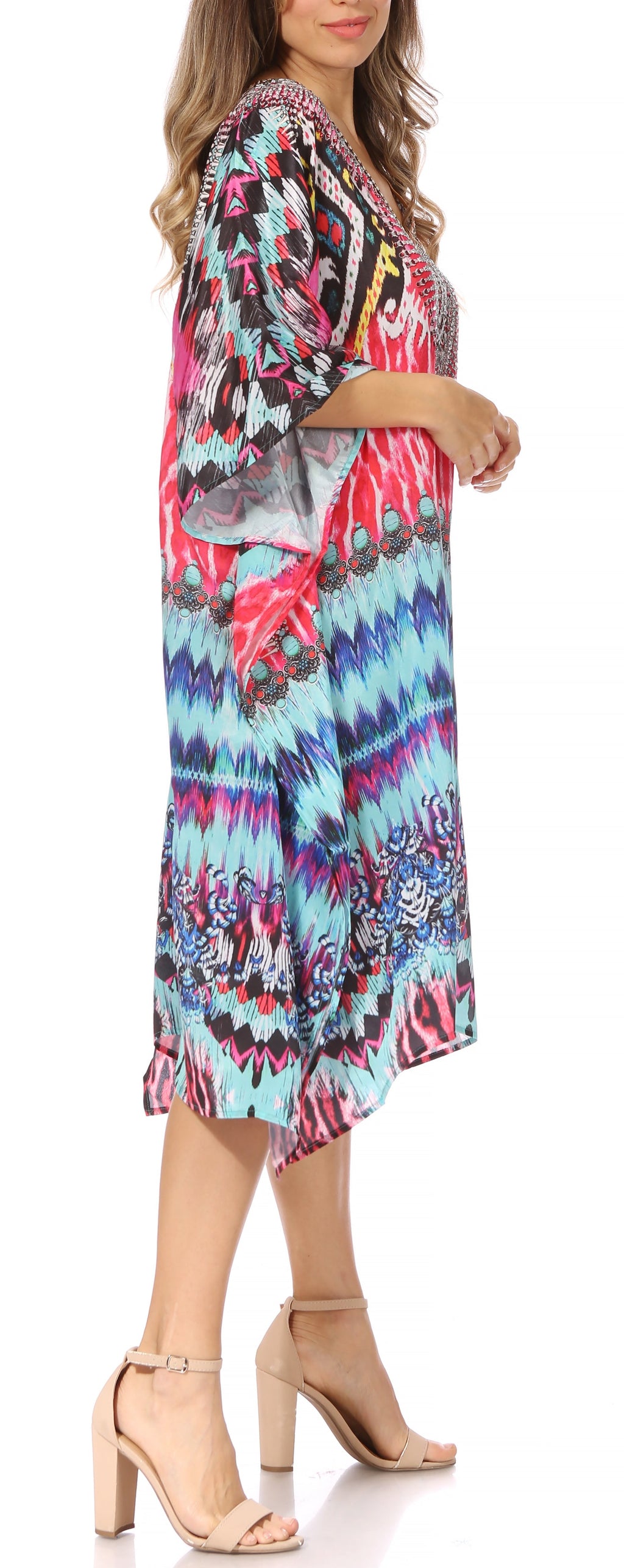 Sakkas MiuMiu Ligthweight Summer Printed Short Caftan Dress / Cover Up