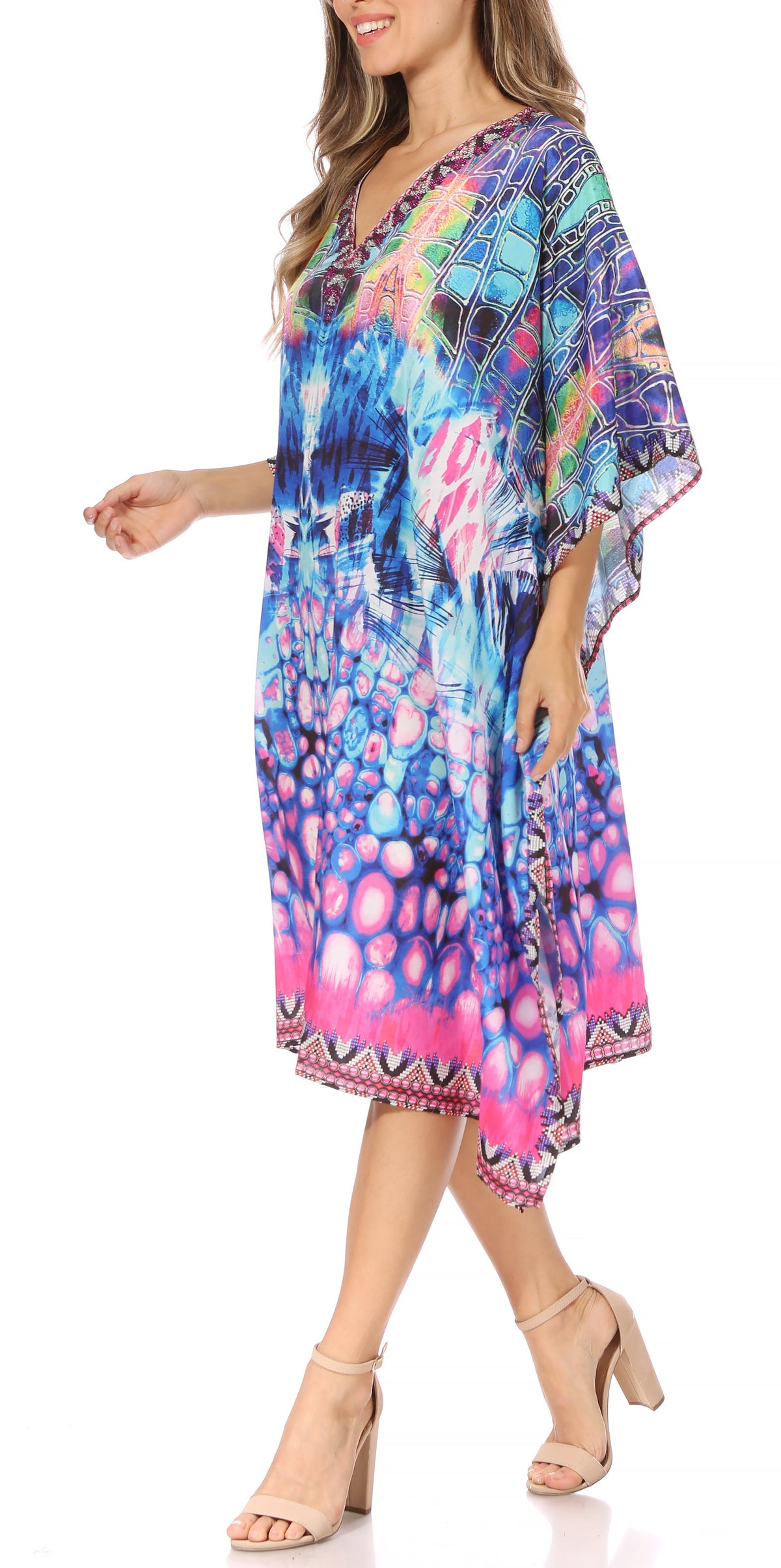 Sakkas MiuMiu Ligthweight Summer Printed Short Caftan Dress / Cover Up