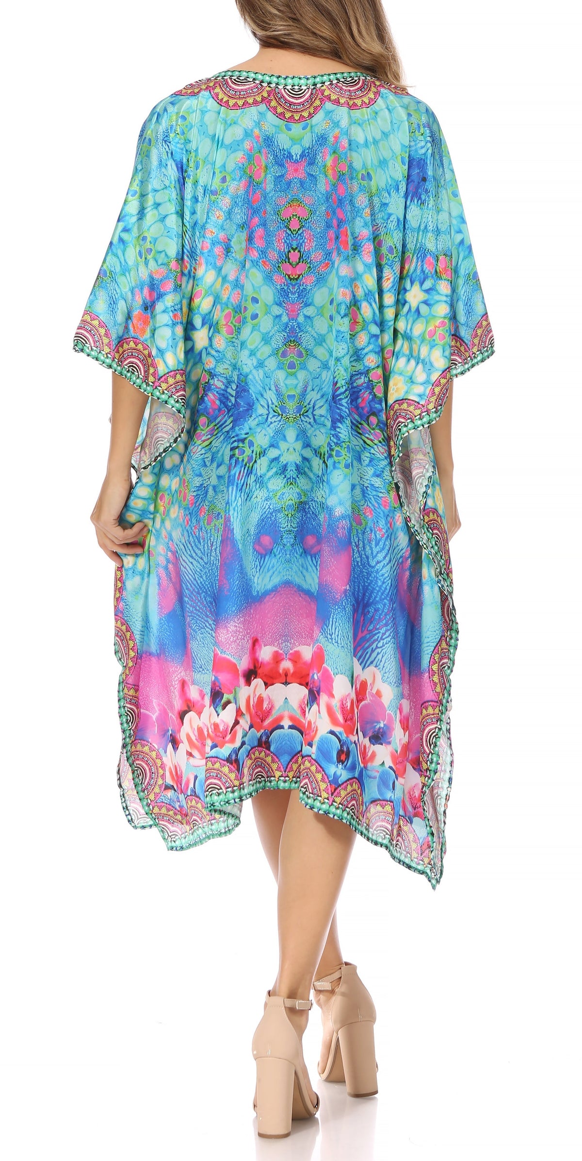 Sakkas MiuMiu Ligthweight Summer Printed Short Caftan Dress / Cover Up