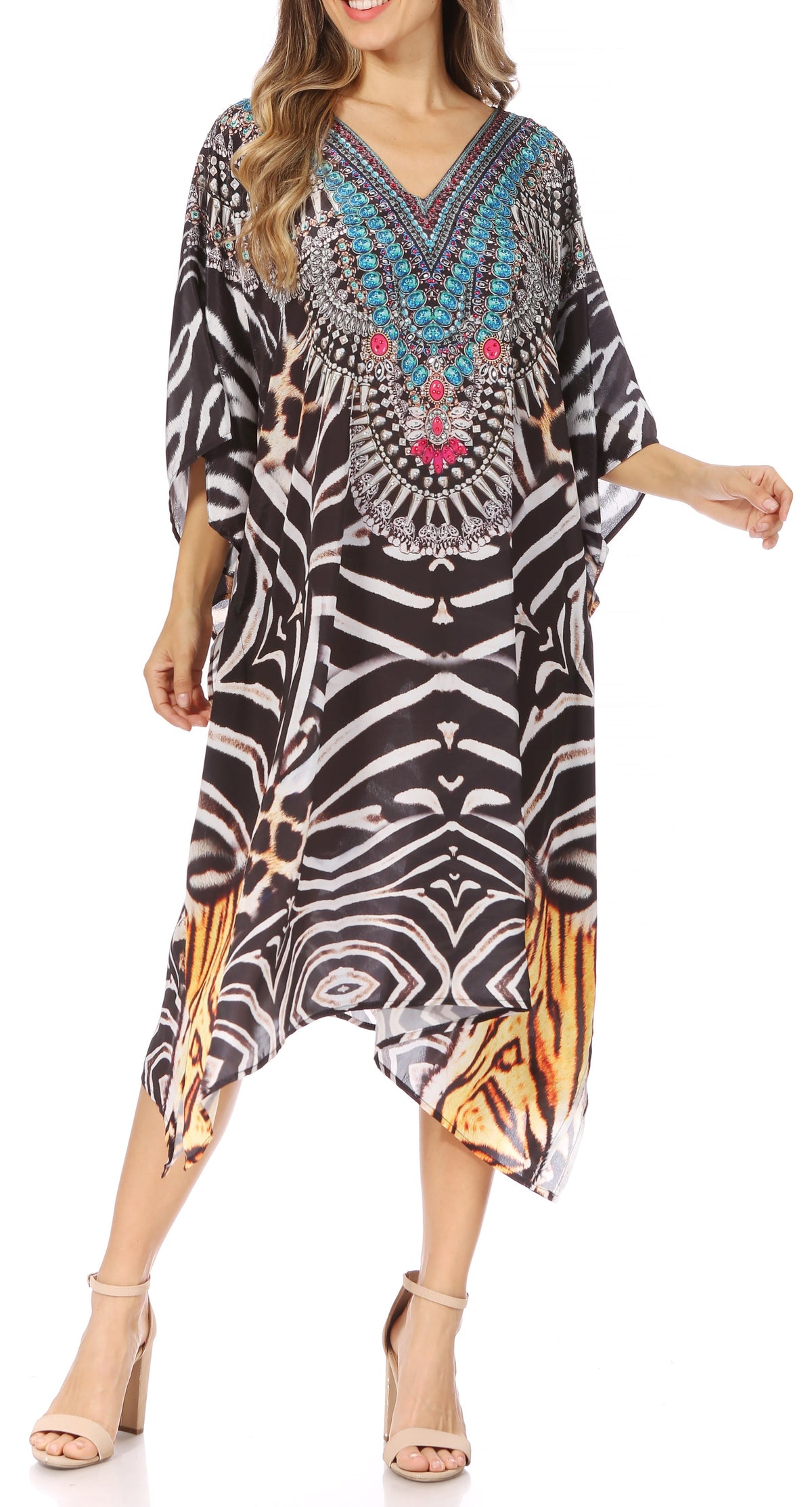Sakkas MiuMiu Ligthweight Summer Printed Short Caftan Dress / Cover Up