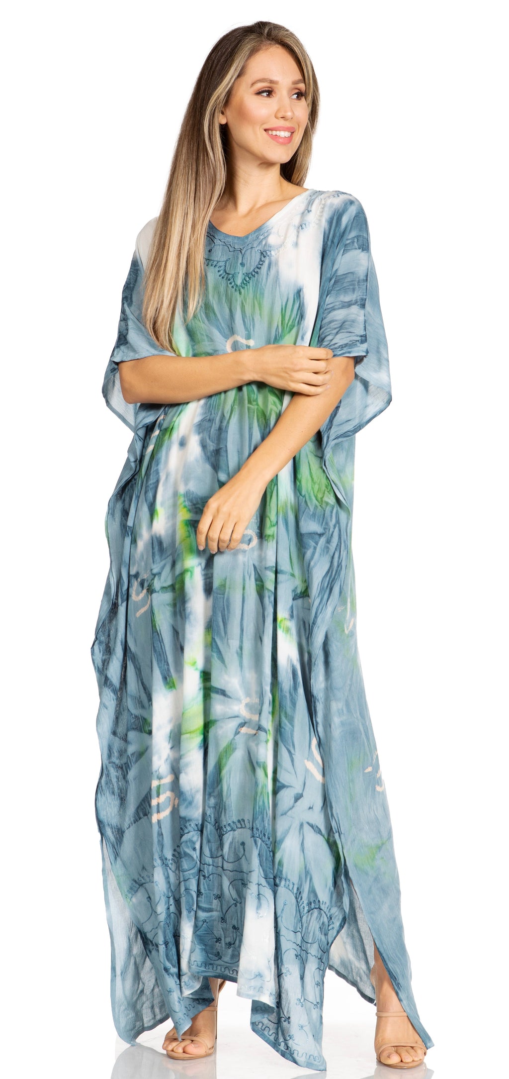 Sakkas Pilar Petite Women's Beach Maxi Caftan Dress in Short Sleeve Casual Style