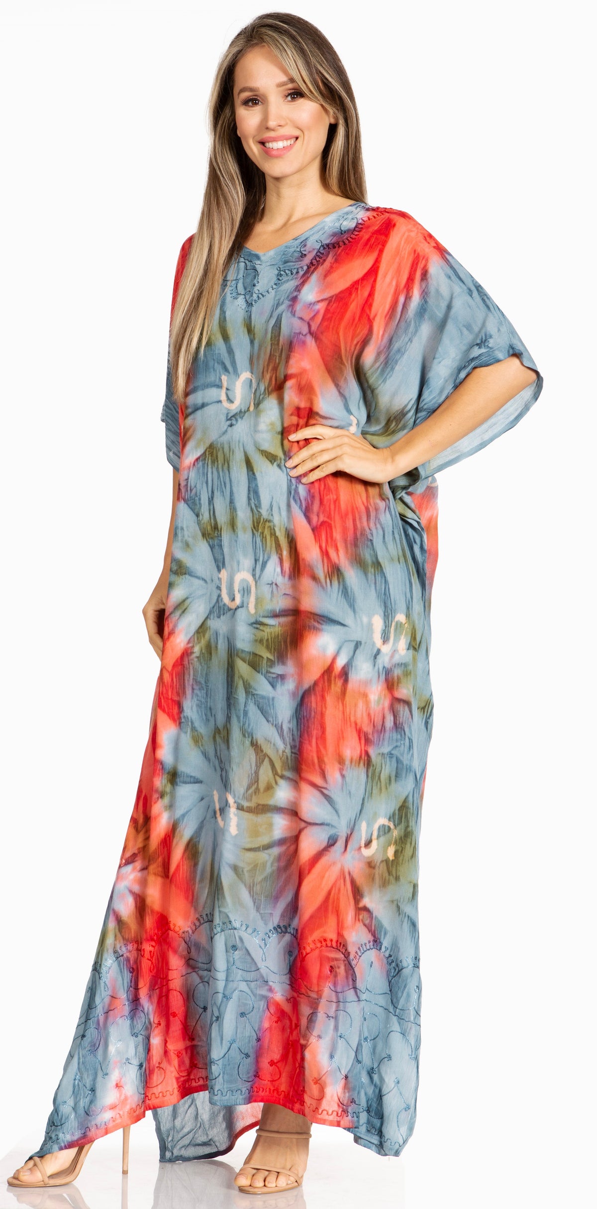 Sakkas Pilar Petite Women's Beach Maxi Caftan Dress in Short Sleeve Casual Style