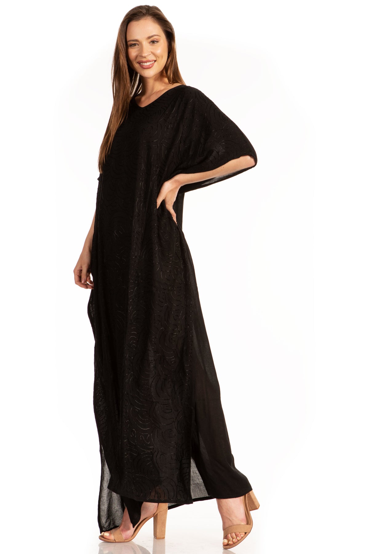 Sakkas Pilar Petite Women's Beach Maxi Caftan Dress in Short Sleeve Casual Style