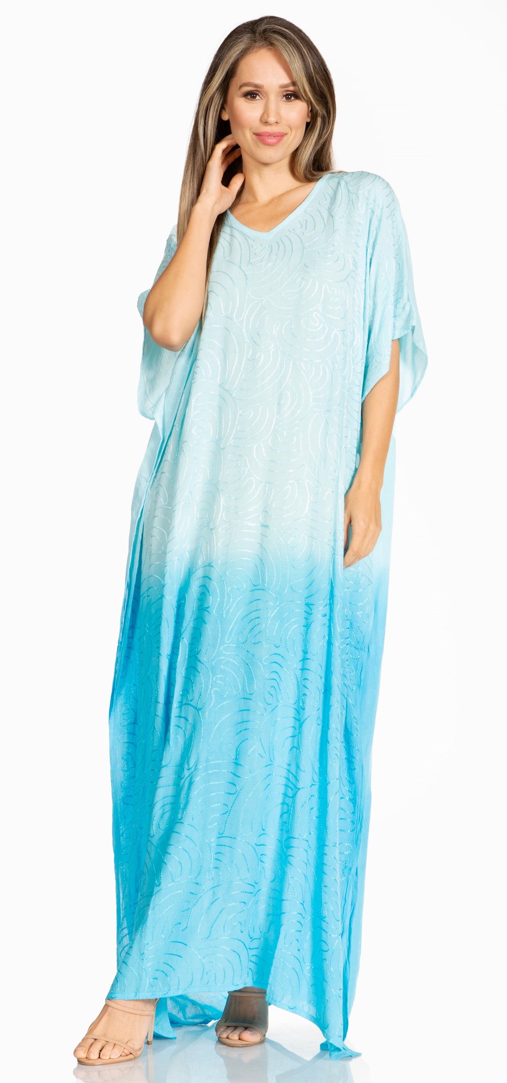 Sakkas Pilar Petite Women's Beach Maxi Caftan Dress in Short Sleeve Casual Style