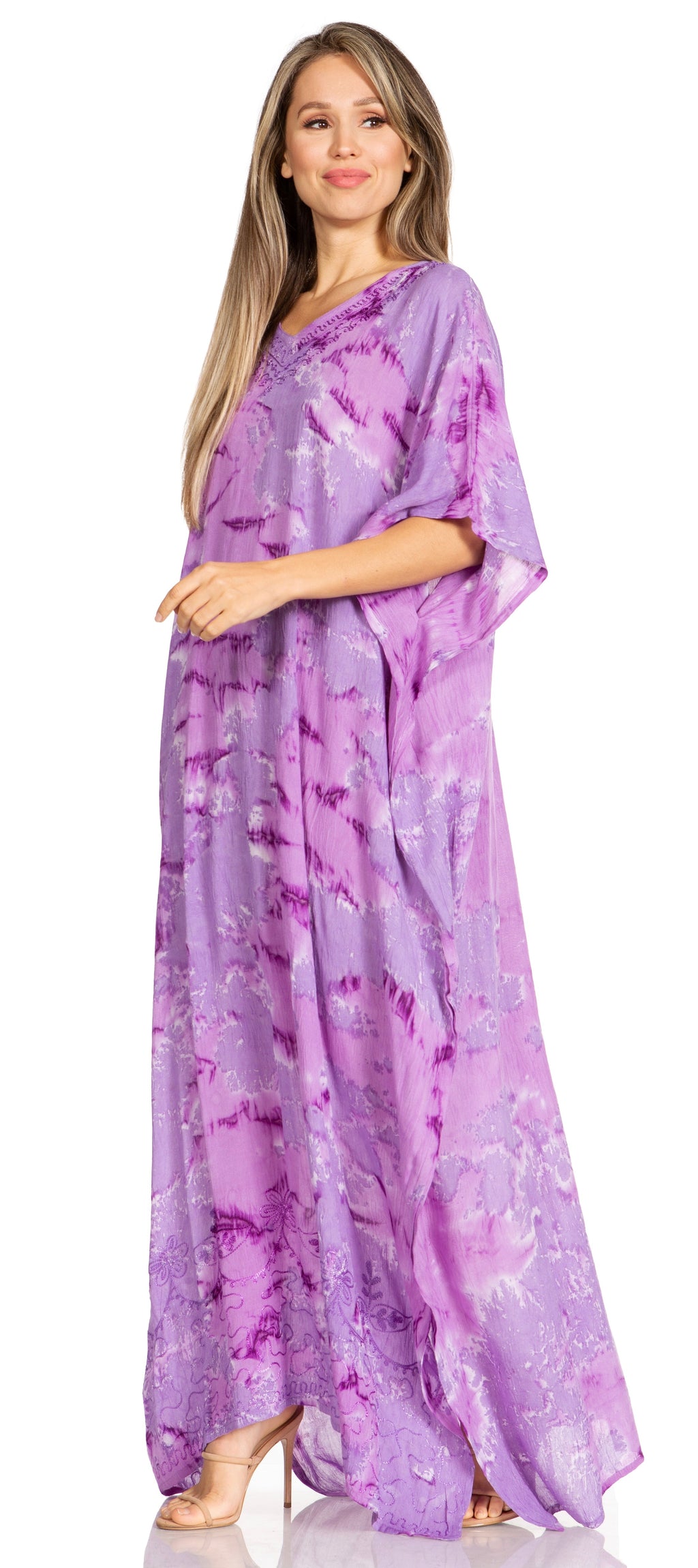 Sakkas Pilar Petite Women's Beach Maxi Caftan Dress in Short Sleeve Casual Style