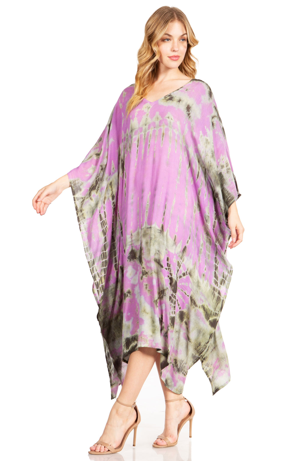 Sakkas Clementine Women's Tie Dye Caftan Dress/Cover Up Beach Kaftan Boho Summer