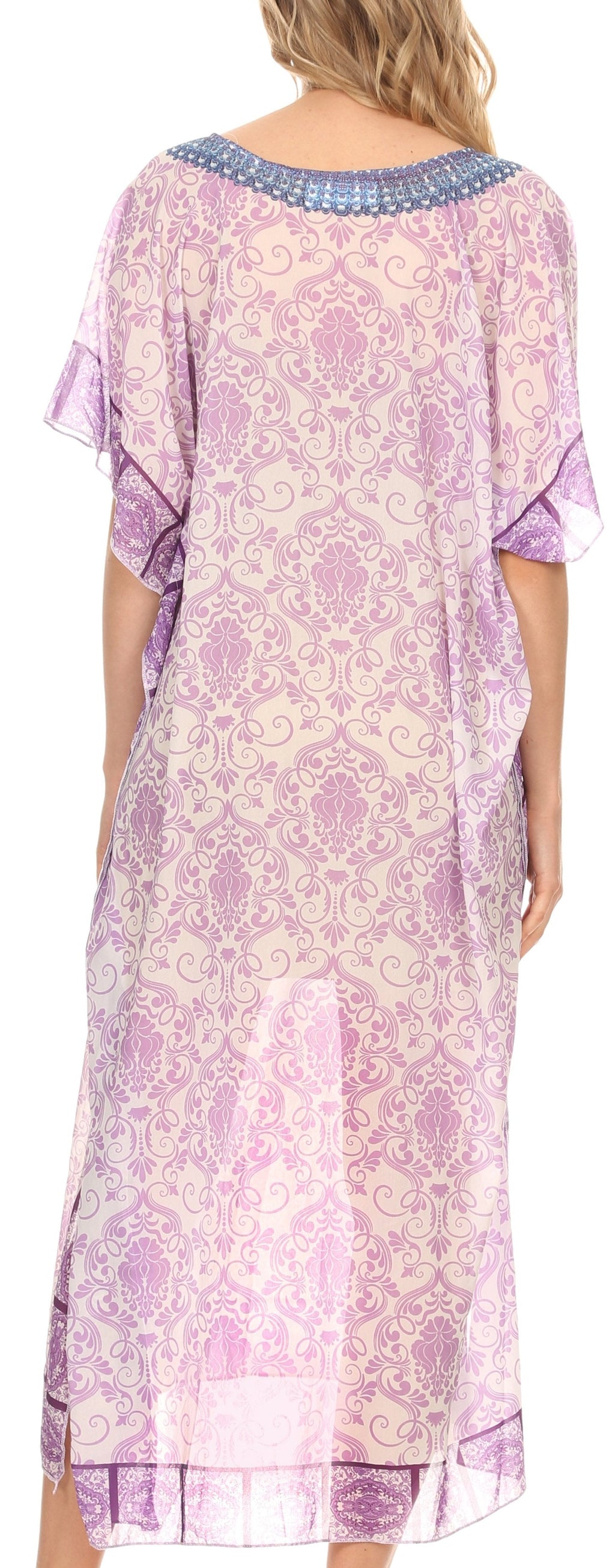 MKY Astryd Women's Flowy Maxi Long Caftan Dress Cover Up with Rhinestone