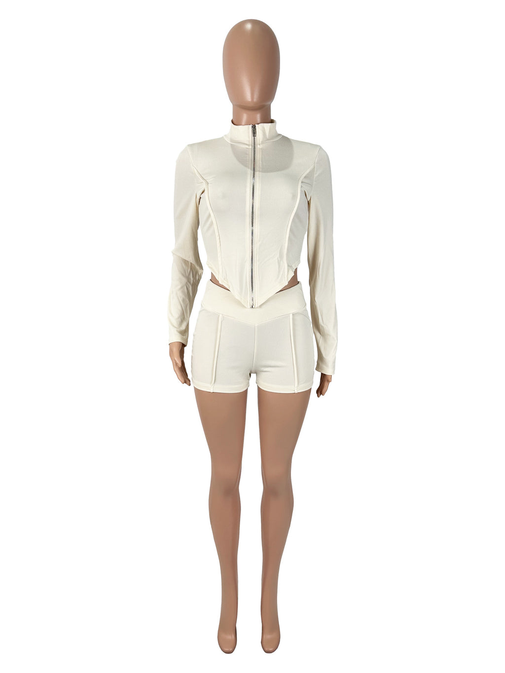 Turn-down Collar Long Sleeve Shorts Set for Women