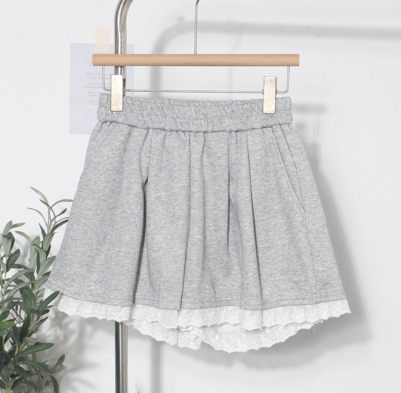 Lace edge elastic waist shorts for women