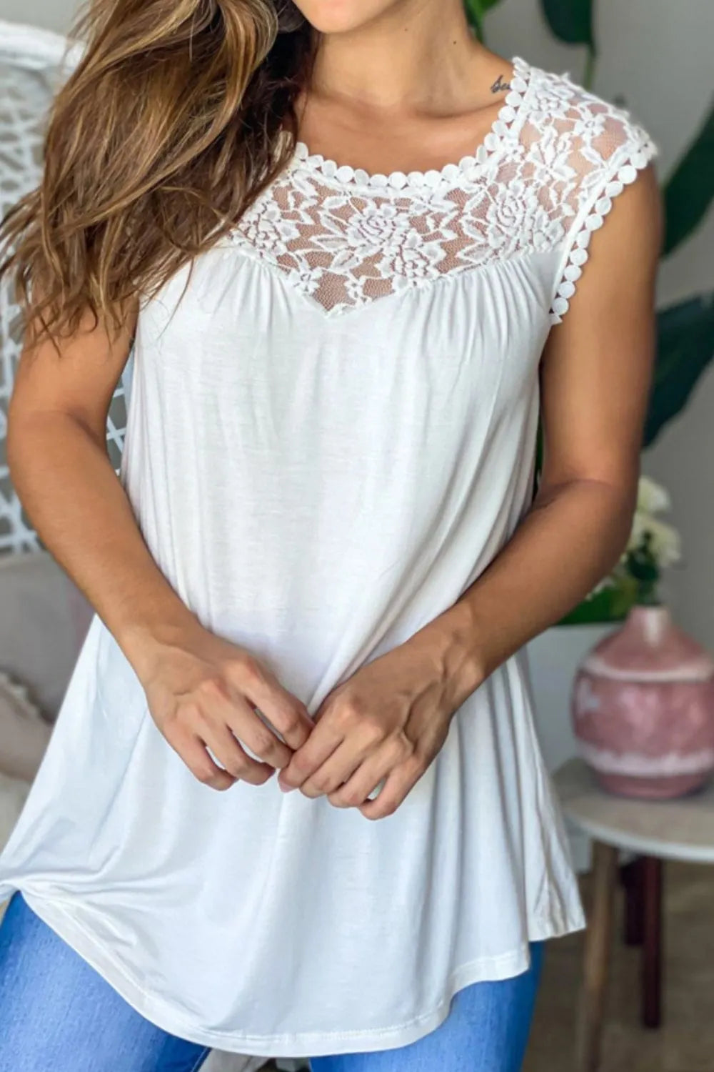 Lace Round Neck Tank
