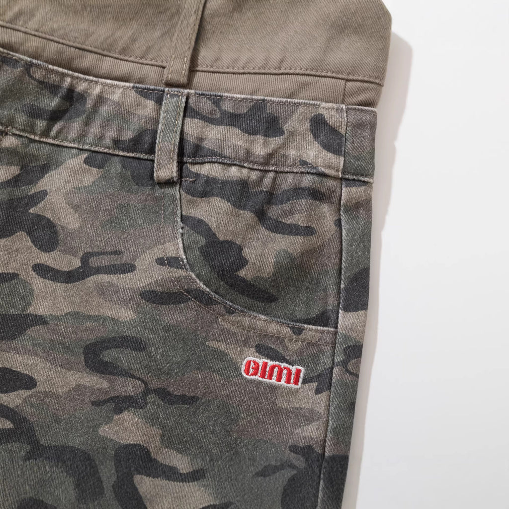 Camouflage double-layer waist low waisted denim shorts for women