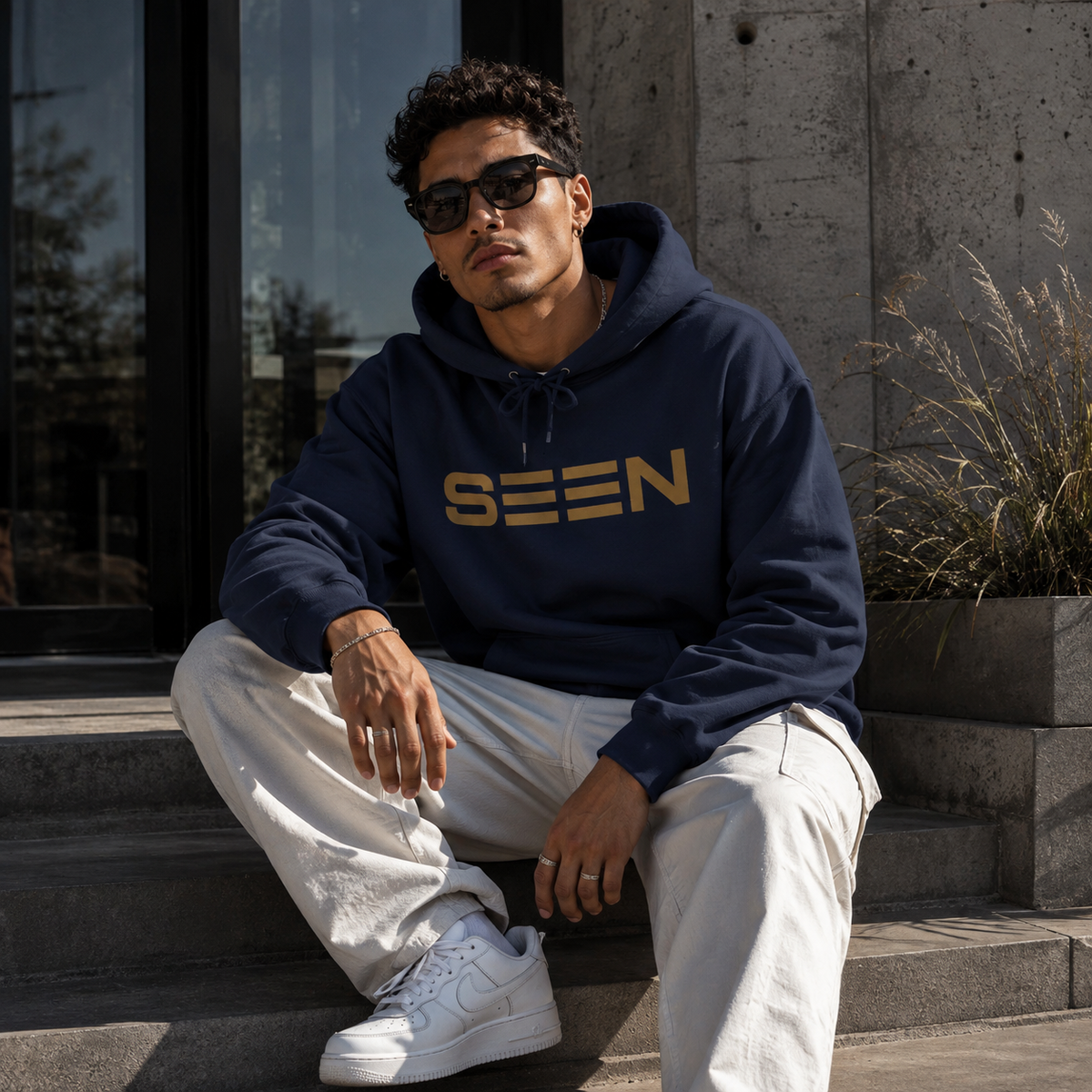 SEEN. Logo Hoodie — Bold Retro Stripe Pullover