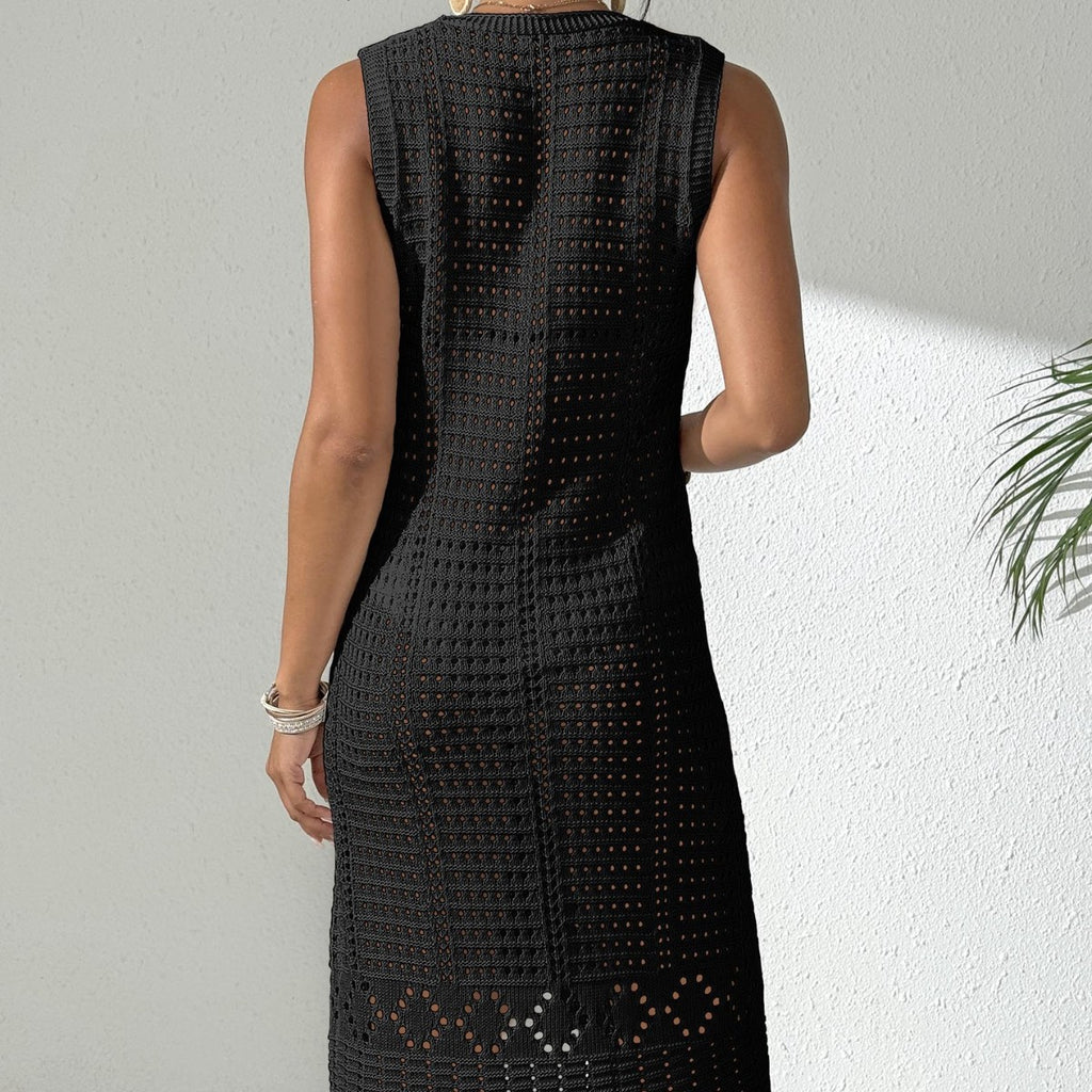 Women's Sexy Hollow Knit Sleeveless Dress Beach Bikini Cover-Up Dress