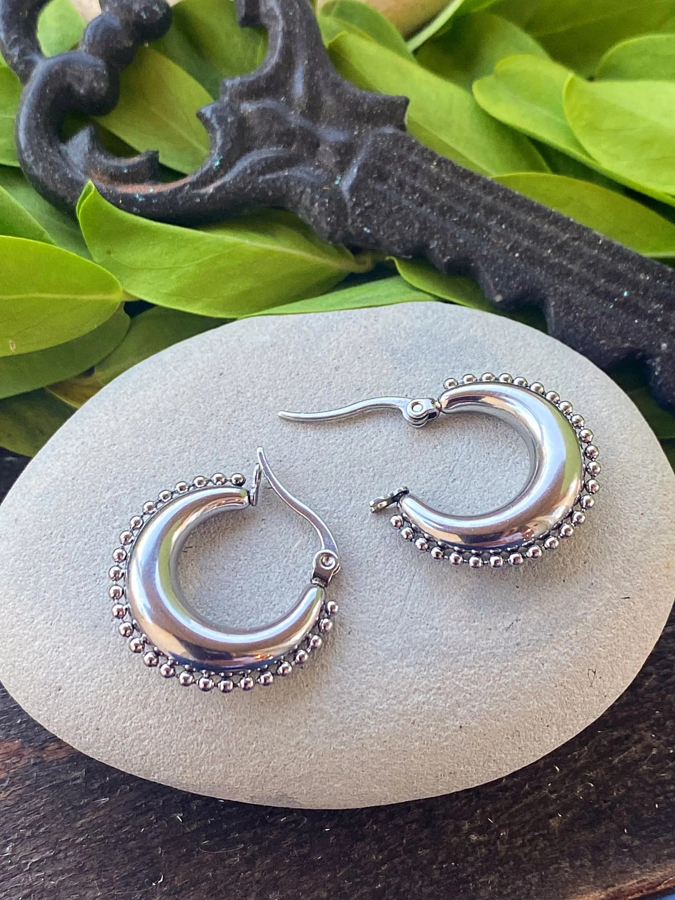 RIVETED MOON HOOPS