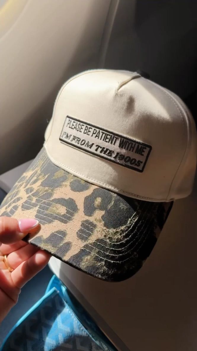 Please be patient with me I'm from the 1900s // Embroidered Patch on Animal Camo Structured Cap