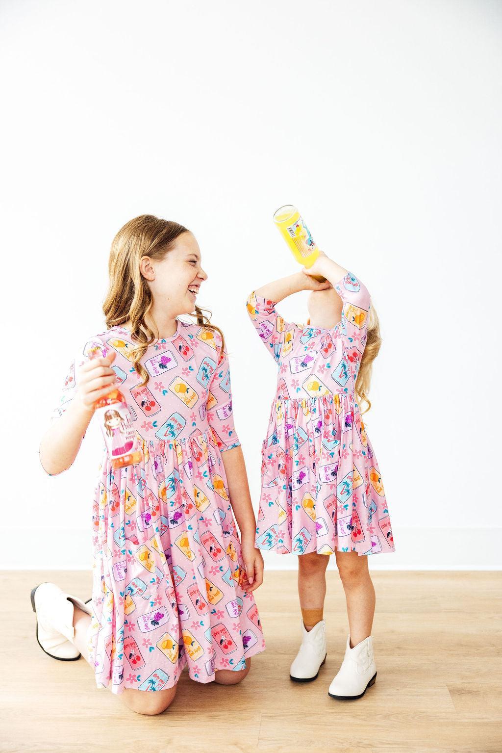 Girly Pop 3/4 Sleeve Pocket Twirl Dress