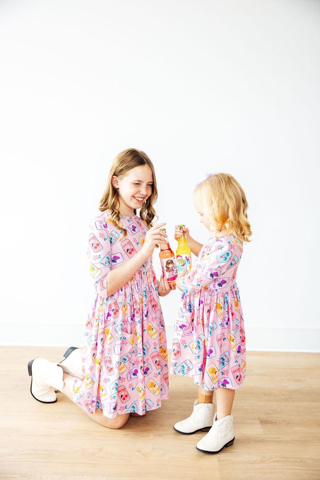 Girly Pop 3/4 Sleeve Pocket Twirl Dress