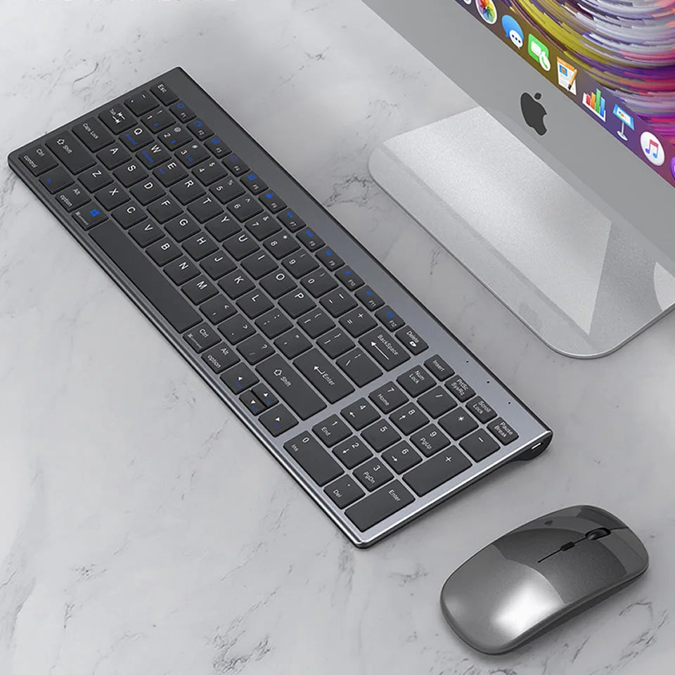HKXA™ Bluetooth 5.0 & 2.4G Wireless Keyboard & Mouse Combo – 98 Keys, Tri-Mode, Rechargeable, Multi-Device, 200H Battery, Auto Sleep, Multi-Language, Black, Silver, Gray & Blue | FlipStylez LLC®