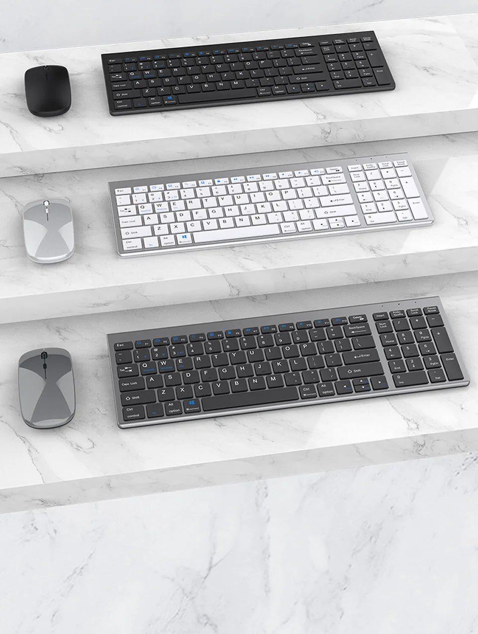 HKXA™ Bluetooth 5.0 & 2.4G Wireless Keyboard & Mouse Combo – 98 Keys, Tri-Mode, Rechargeable, Multi-Device, 200H Battery, Auto Sleep, Multi-Language, Black, Silver, Gray & Blue | FlipStylez LLC®