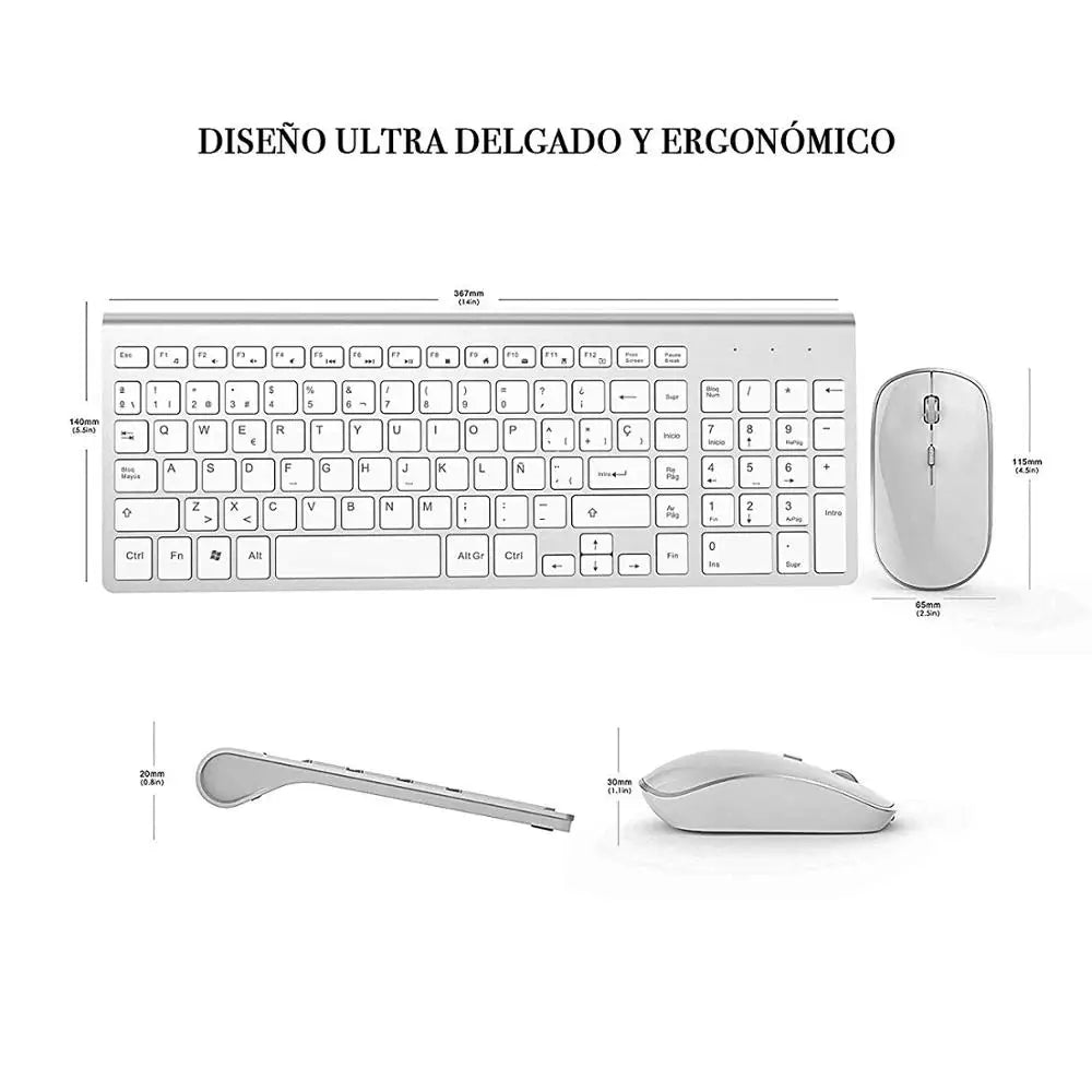 Aopei™ Ultra-Thin Wireless Keyboard & Mouse Combo – 2.4GHz, Silent, 2400 DPI, Multimedia, Ergonomic, Auto Sleep, Spanish & Russian Layouts | FlipStylez LLC®