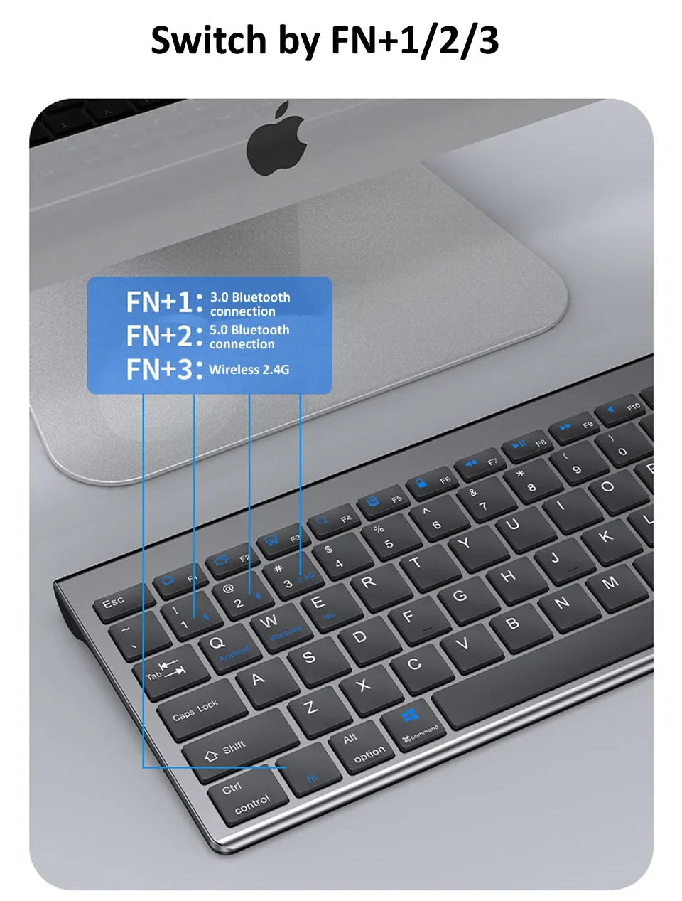 HKXA™ Bluetooth 5.0 & 2.4G Wireless Keyboard & Mouse Combo – 98 Keys, Tri-Mode, Rechargeable, Multi-Device, 200H Battery, Auto Sleep, Multi-Language, Black, Silver, Gray & Blue | FlipStylez LLC®
