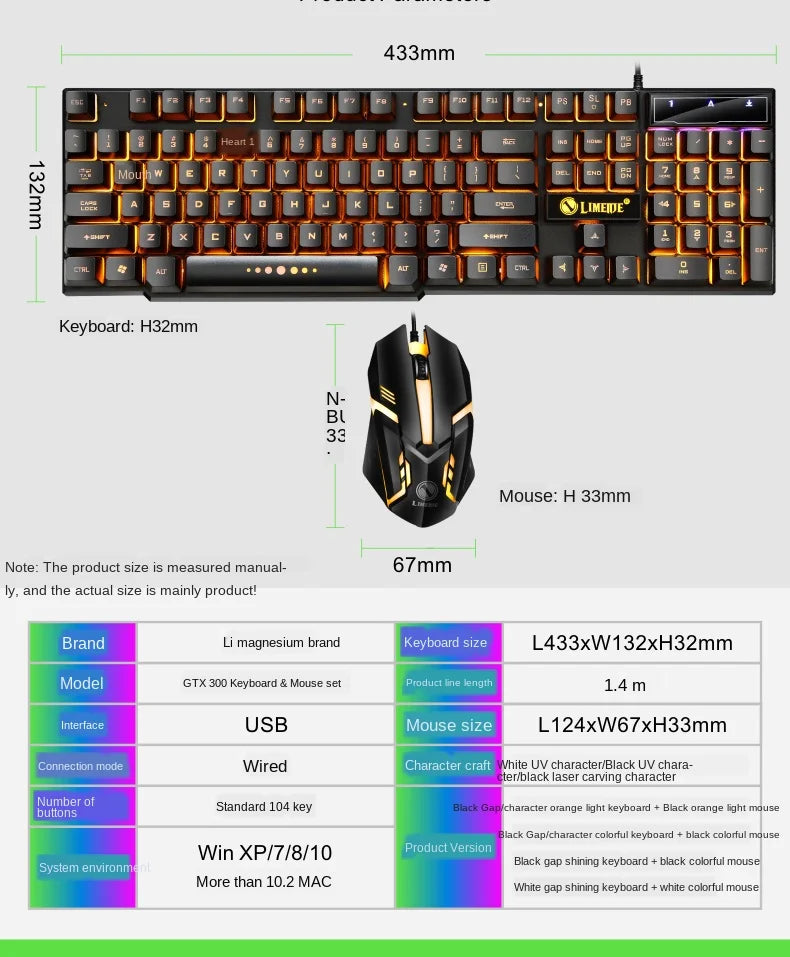 GTX300™ Wired RGB Gaming Keyboard & Mouse Combo – Rainbow LED Backlit, 104 Keys | FlipStylez LLC®