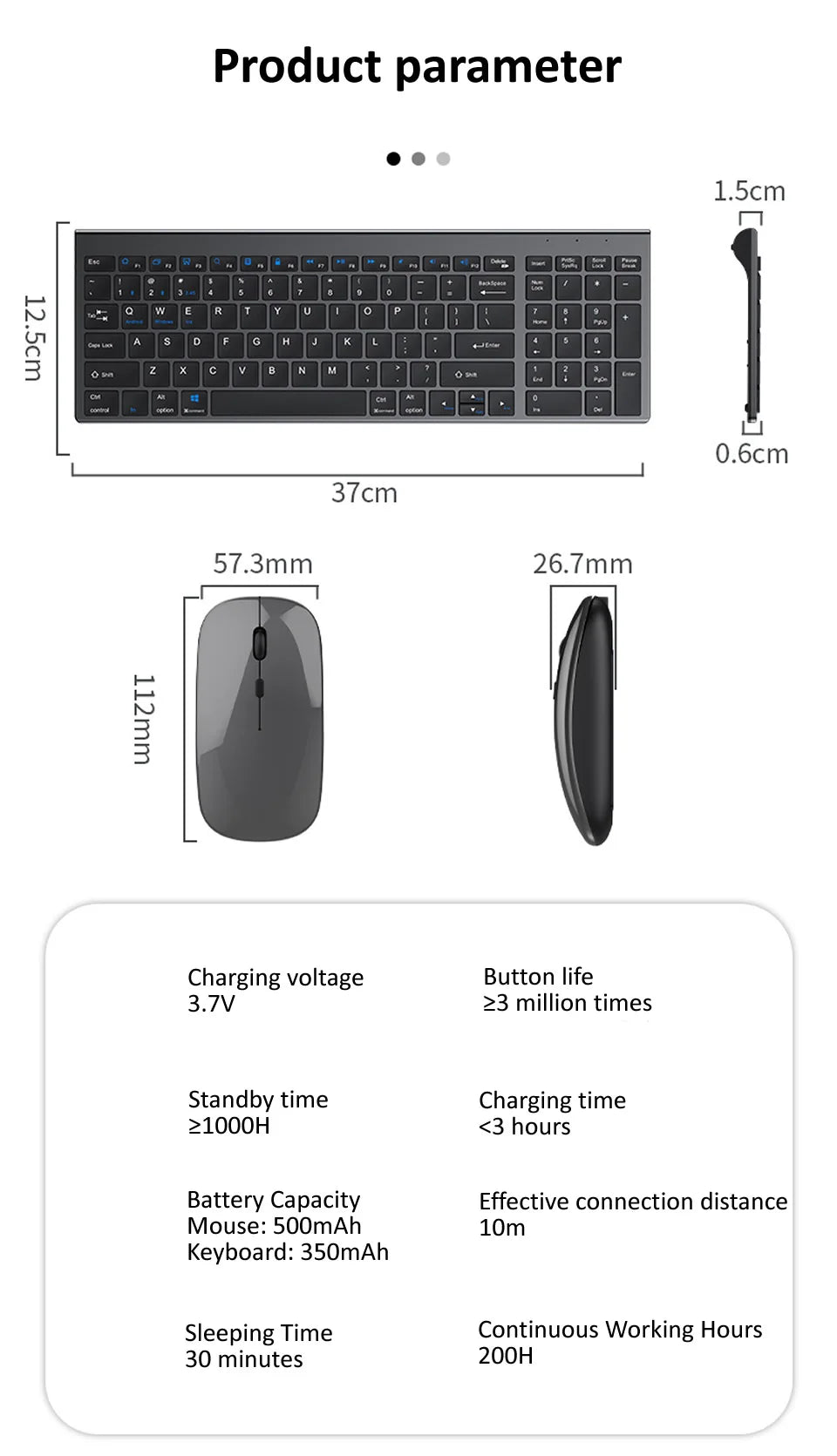HKXA™ Bluetooth 5.0 & 2.4G Wireless Keyboard & Mouse Combo – 98 Keys, Tri-Mode, Rechargeable, Multi-Device, 200H Battery, Auto Sleep, Multi-Language, Black, Silver, Gray & Blue | FlipStylez LLC®