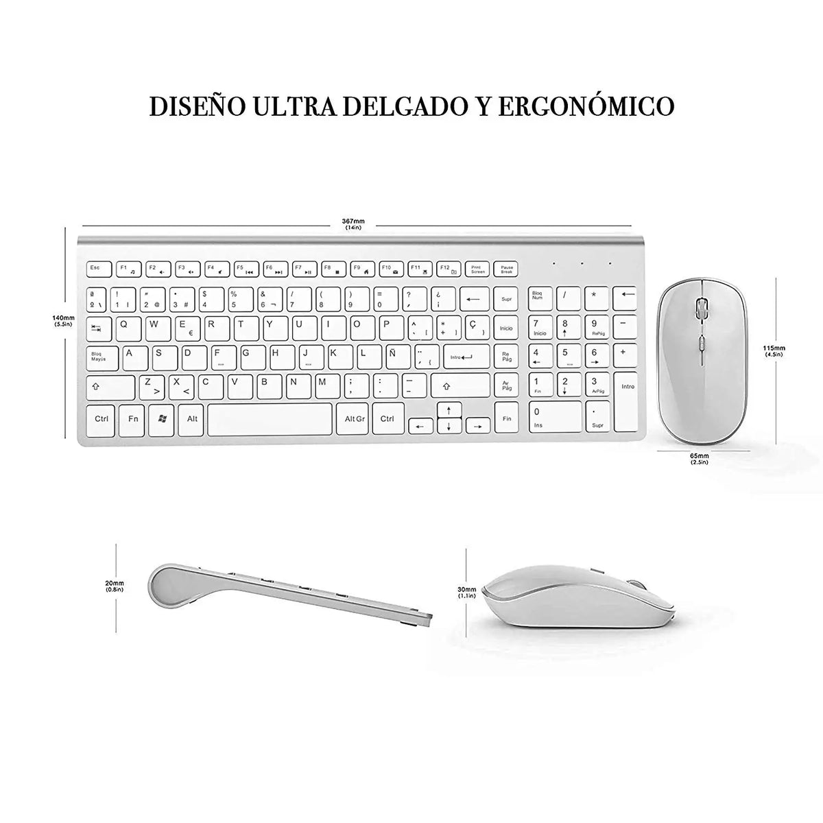 Aopei™ Ultra-Thin Wireless Keyboard & Mouse Combo – 2.4GHz, Silent, 2400 DPI, Multimedia, Ergonomic, Auto Sleep, Spanish & Russian Layouts | FlipStylez LLC®