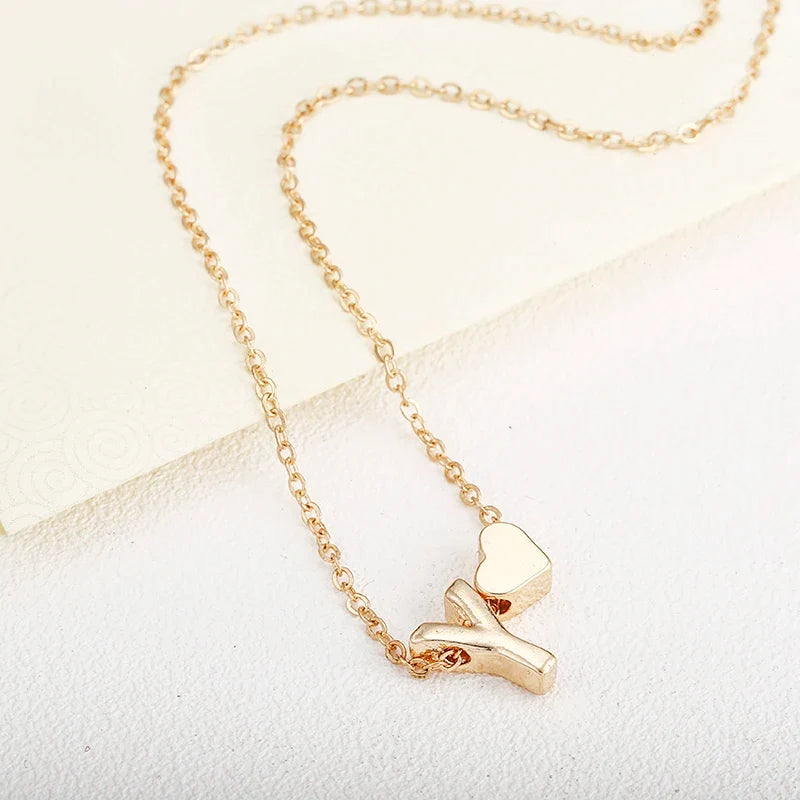 Fashion Tiny Heart Dainty Initial Necklace With Letter Name Choker Necklace For Women Pendant Jewelry Accessories Gift