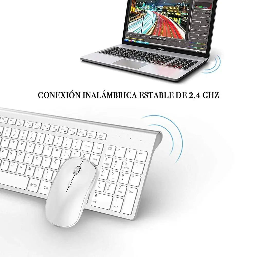 Aopei™ Ultra-Thin Wireless Keyboard & Mouse Combo – 2.4GHz, Silent, 2400 DPI, Multimedia, Ergonomic, Auto Sleep, Spanish & Russian Layouts | FlipStylez LLC®