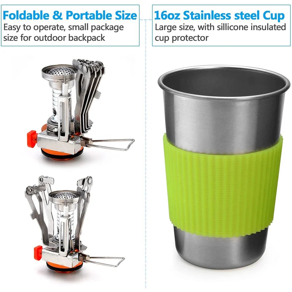 Camping Cookware Kit with Stove Outdoor Cooking Set Outdoor Pot Travel