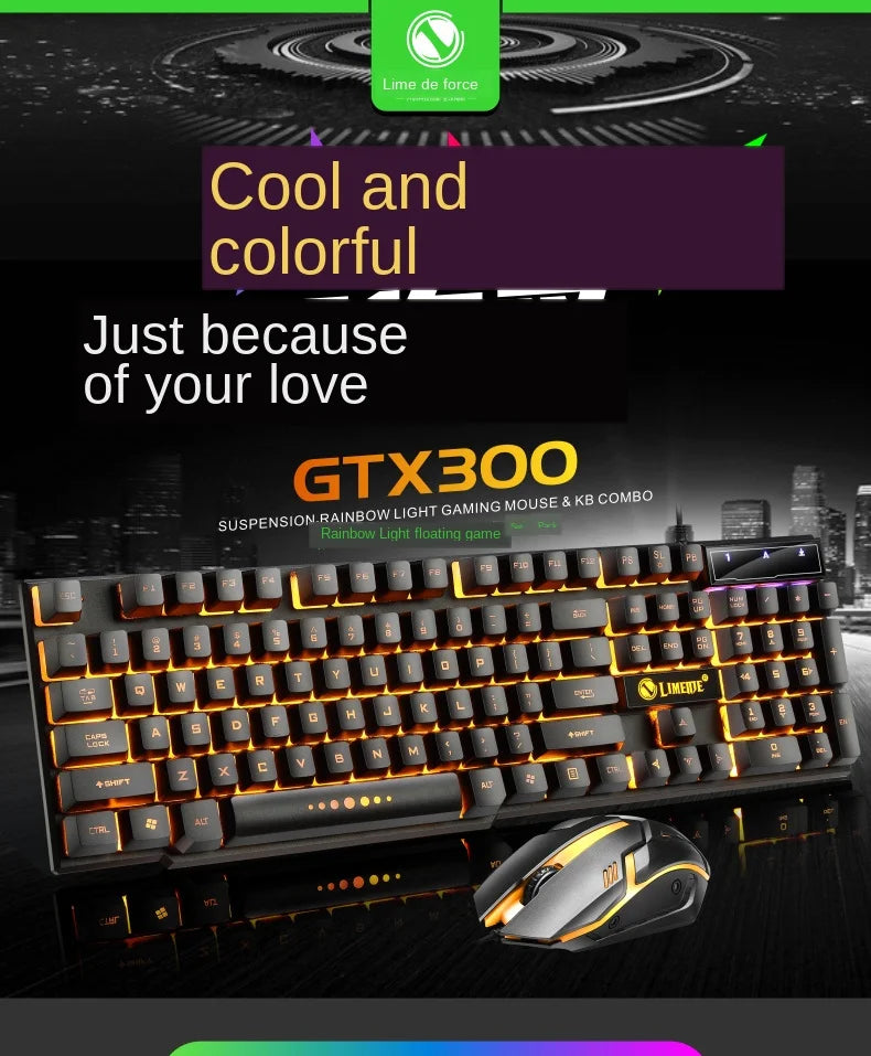 GTX300™ Wired RGB Gaming Keyboard & Mouse Combo – Rainbow LED Backlit, 104 Keys | FlipStylez LLC®