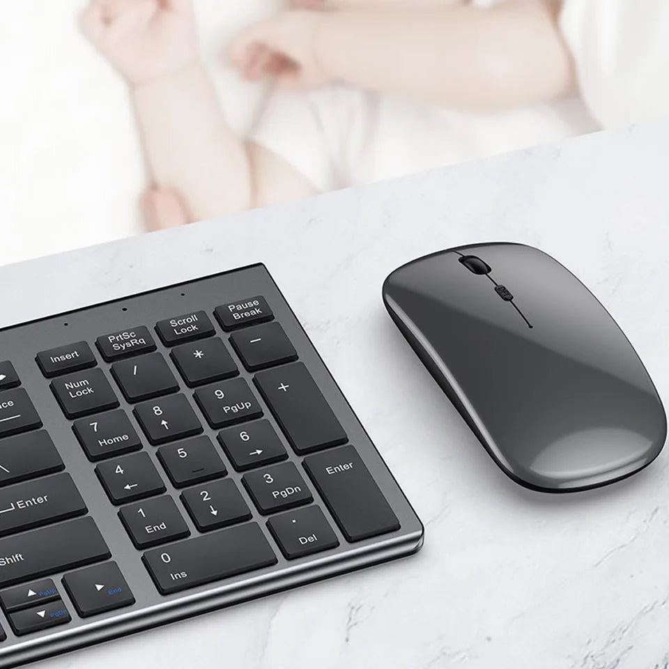 HKXA™ Bluetooth 5.0 & 2.4G Wireless Keyboard & Mouse Combo – 98 Keys, Tri-Mode, Rechargeable, Multi-Device, 200H Battery, Auto Sleep, Multi-Language, Black, Silver, Gray & Blue | FlipStylez LLC®