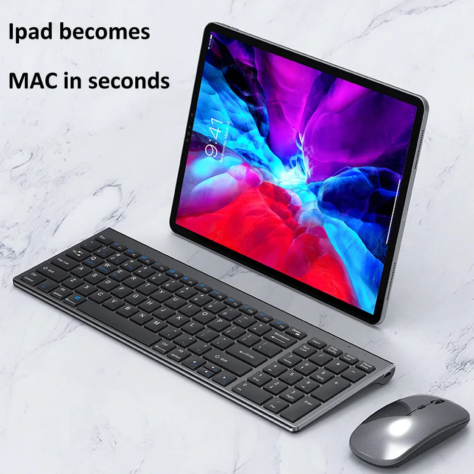 HKXA™ Bluetooth 5.0 & 2.4G Wireless Keyboard & Mouse Combo – 98 Keys, Tri-Mode, Rechargeable, Multi-Device, 200H Battery, Auto Sleep, Multi-Language, Black, Silver, Gray & Blue | FlipStylez LLC®