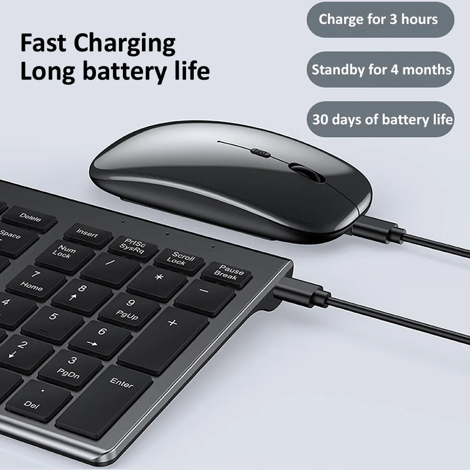 HKXA™ Bluetooth 5.0 & 2.4G Wireless Keyboard & Mouse Combo – 98 Keys, Tri-Mode, Rechargeable, Multi-Device, 200H Battery, Auto Sleep, Multi-Language, Black, Silver, Gray & Blue | FlipStylez LLC®