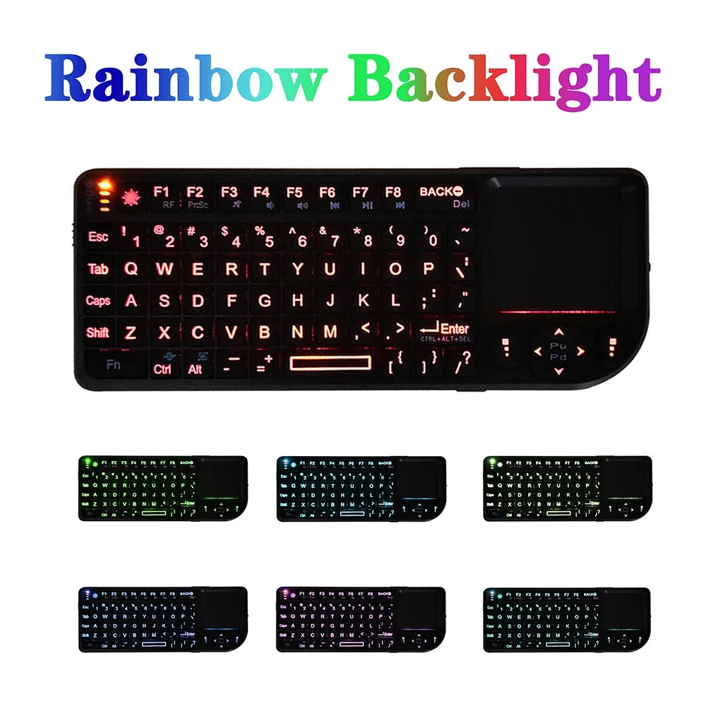 Kebidumei A8™ 3-in-1 Mini 2.4G Wireless Keyboard with Touchpad & Mouse – Backlit, Rechargeable, English & Russian | FlipStylez LLC®
