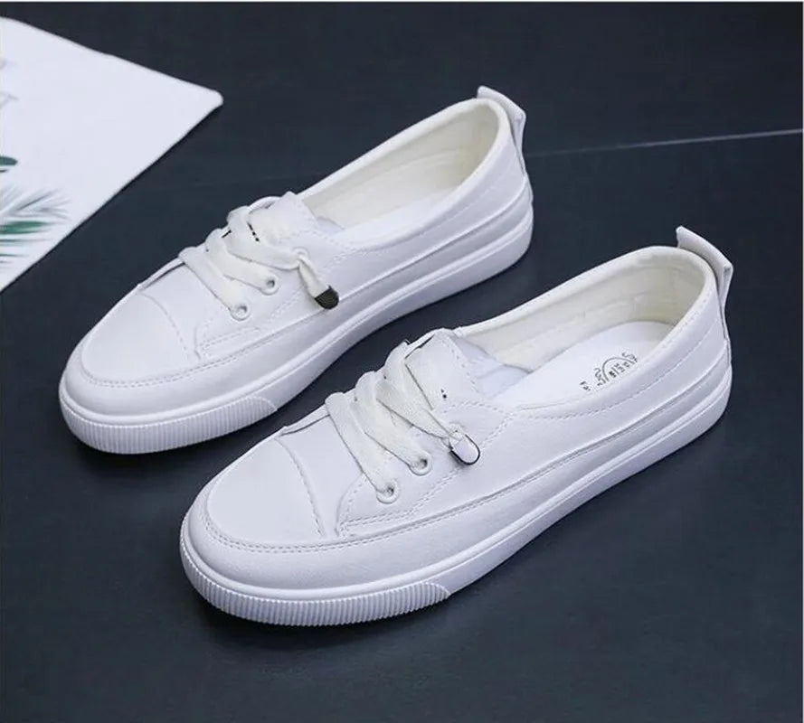 Size35-40 Low Platform Sneakers Women Shoes Female Pu Leather Walking Sneakers Loafers White Flat Slip On Vulcanize Casual Shoes